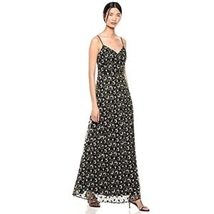 Jill Jill Stuart Black Embroidered Floral Fit and Flare Long Dress